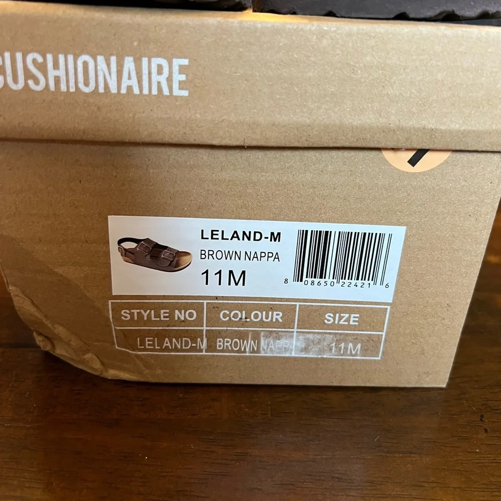Cushionaire Men's Size 11 Brown Nappa Leland Cork Sandals NIB Adjustable‎ Buckle